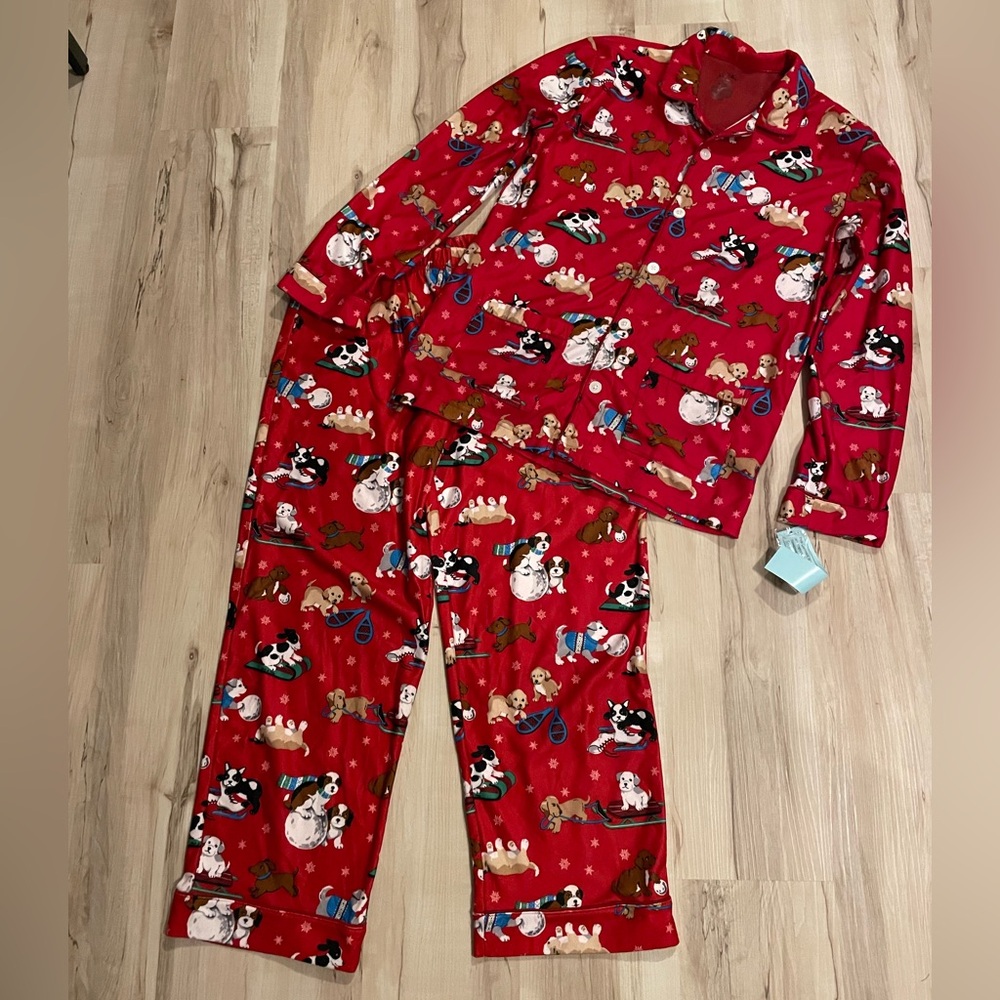 Nick & Nora Puppy Snowflake Flannel Pajamas Youth Size XL 16-18 Women's S-M